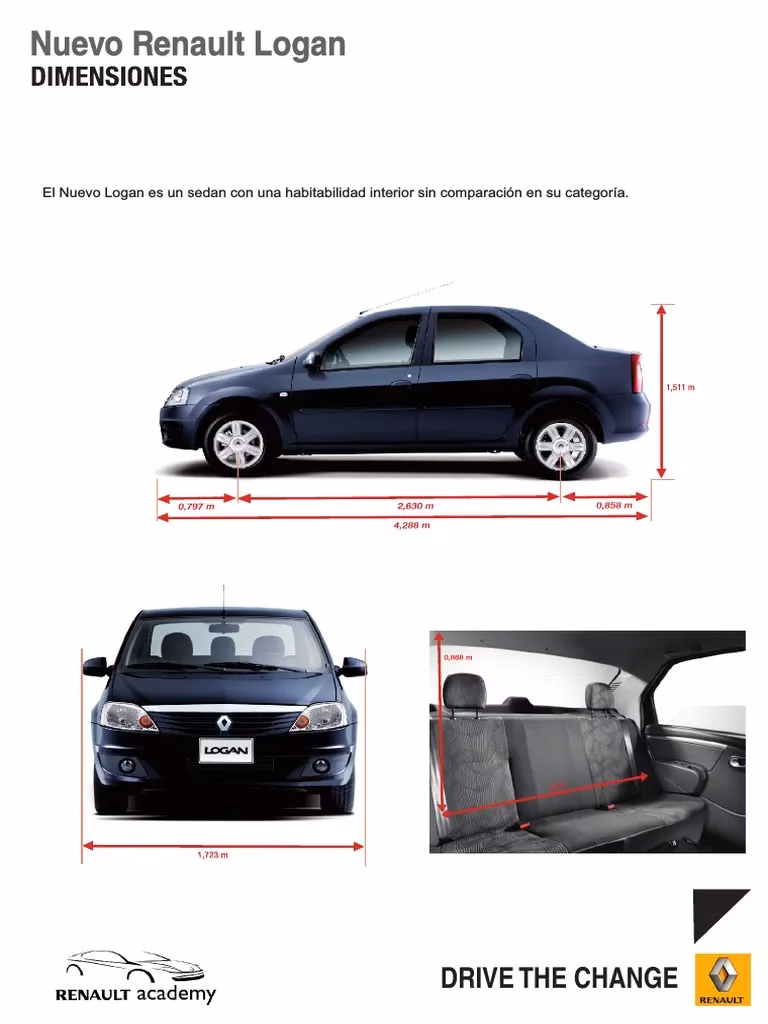 ¿Cuál es la longitud y el ancho del automóvil Logan?